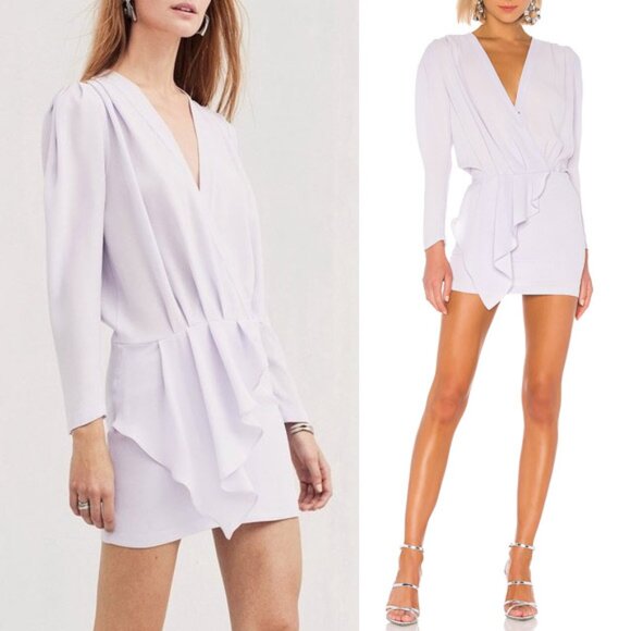 IRO Oak Dress Size 12 Light Purple Lavender Lilac Ruffle Surplice V Neck $400 - Picture 3 of 16